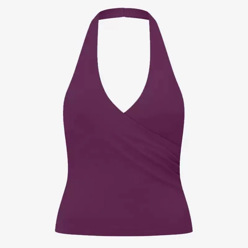Sexy V-Neck Halter Yoga Tank Top with Built-In Padded Bra, Women’s Sleeveless Quick-Dry Sheer-Look Sports Fitness Outerwear