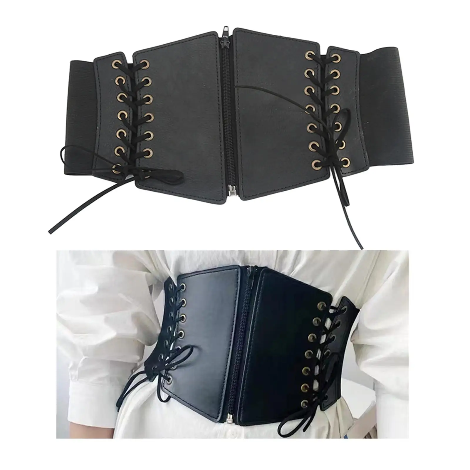 

Fashion Punk Wide Belt for Dresses Underbust Corset Decorative Cinch Belts Lace up Stretch Waistband Clothing Accessory