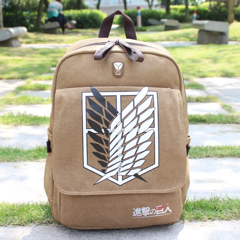 

Headphone hole, 33×43×15cm Khaki, Attack On Titan, Shingeki no kyojin, Kids Teens School Bags, Anime Backpacks Girls Boys