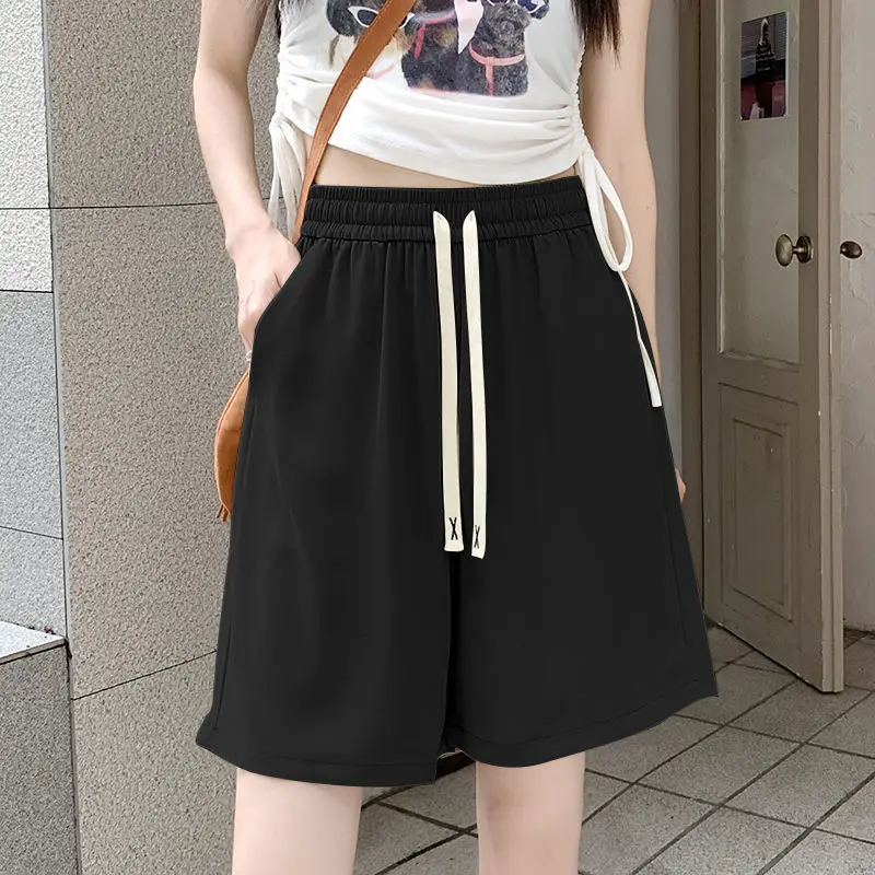 

2025 Women's New Simple Style Thin Ice Silk Sports Shorts Summer Comfortable Casual Loose High Waist Five-Pocket Pants