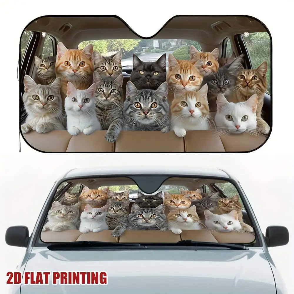 Cat Print Full Car Windshield Sunshade Block Direct Sunlight Reduce Interior Temp For Road Trip City Commute