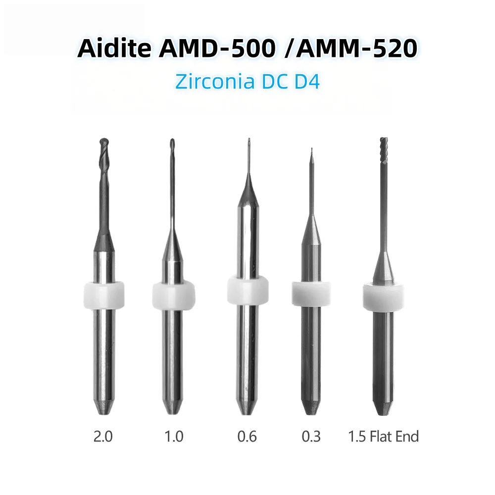 Aidite AMD-500/AMM-520 Dental Milling Burs for Zirconia Lithium Disilicate/Emax Glass-ceramic PMMA DC D4 Dental Grinding Drills