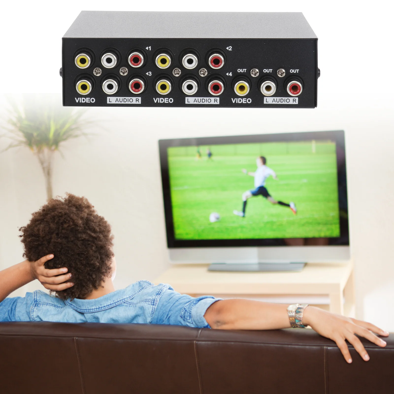 Av 4 في 1 خارج مركب فيديو L/R محدد الصوت لصندوق كابل DVD Rca معدن أصفر-أبيض-أحمر #3