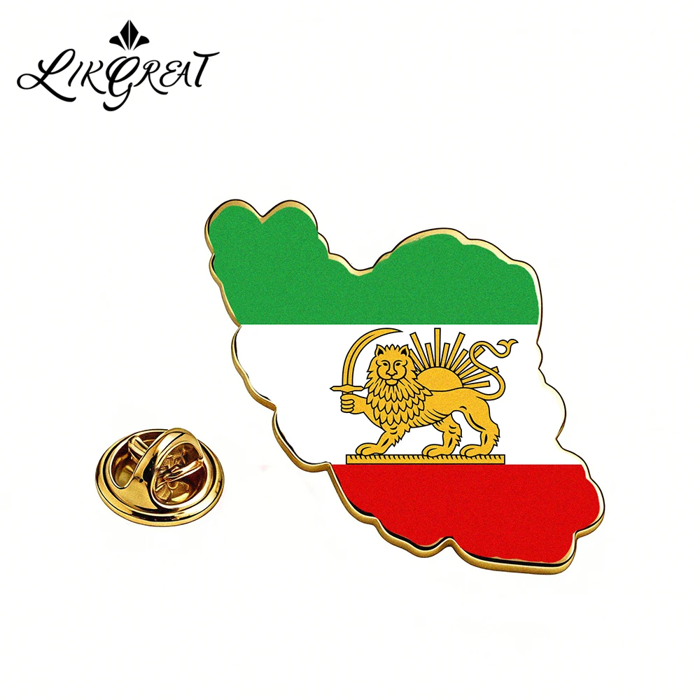 Iran-Karte Anstecknadel für Damen und Herren, Persisches Reich Karten-Brosche für Sammler, Löwen-Sonnen-Flaggen-Abzeichen, Souvenir-Serie Geschenke
