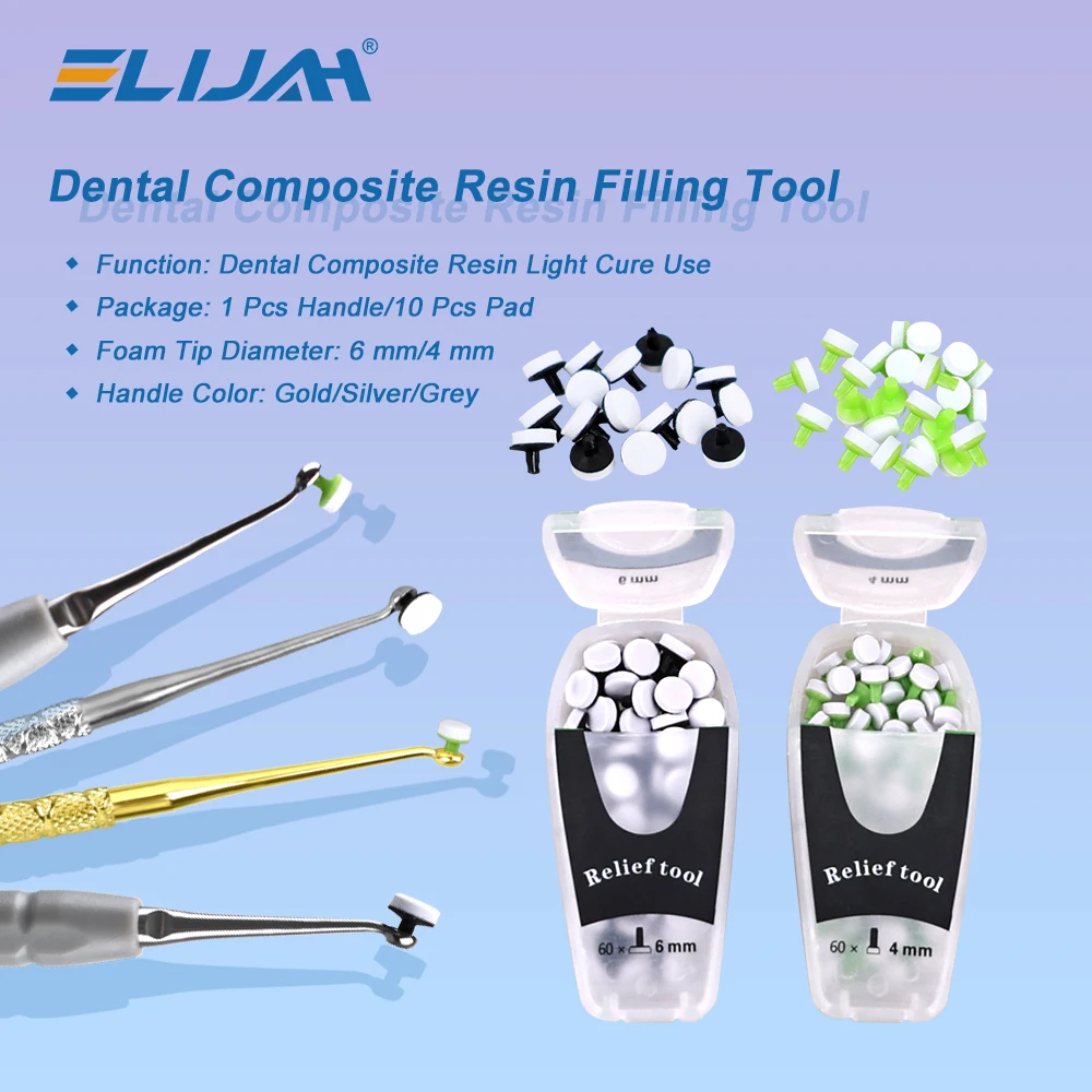 ELIJAH Dental Composite Resin Filling Kit Molding Tools Foam Head Handle Trimmer Spatula for Teeth Whitening Restoration