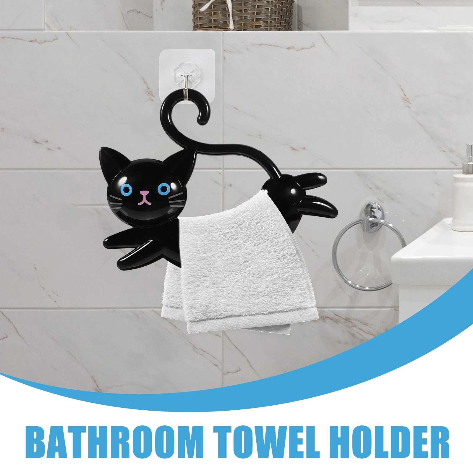 

Cat Shape No Drill Towel Holder Suction Cup Bathroom Mounted Organizer Hanger Bathroom Towel Hanger Towels Holder