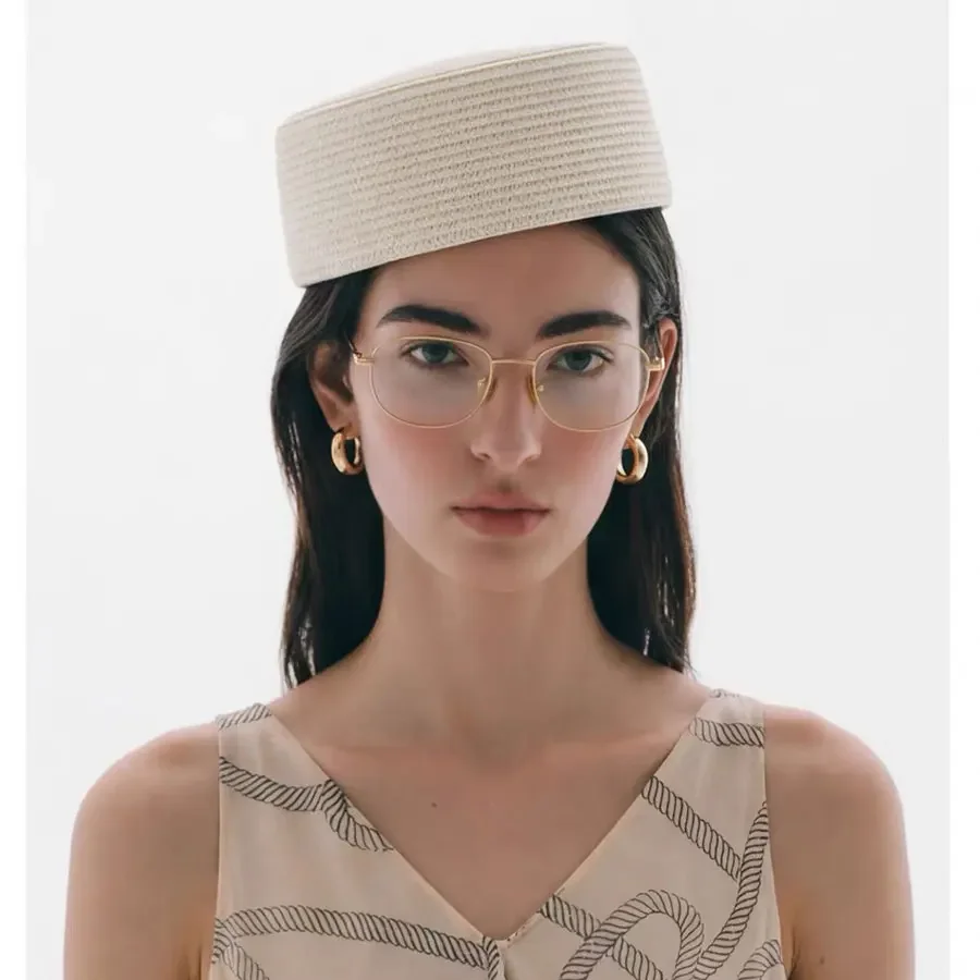 Y2K Personalized Paper Straw Medicine Box Hat for Women Summer Casual Berets Classic Retro Handmade Fedora Cap Casquette Homme
