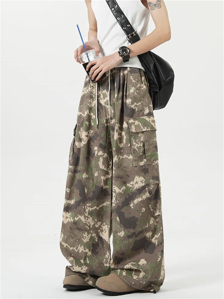 

American Retro Camouflage Work Pants Loose Wide Leg Casual Hiphop High Street Men Women Trousers Youth Spring Fashion