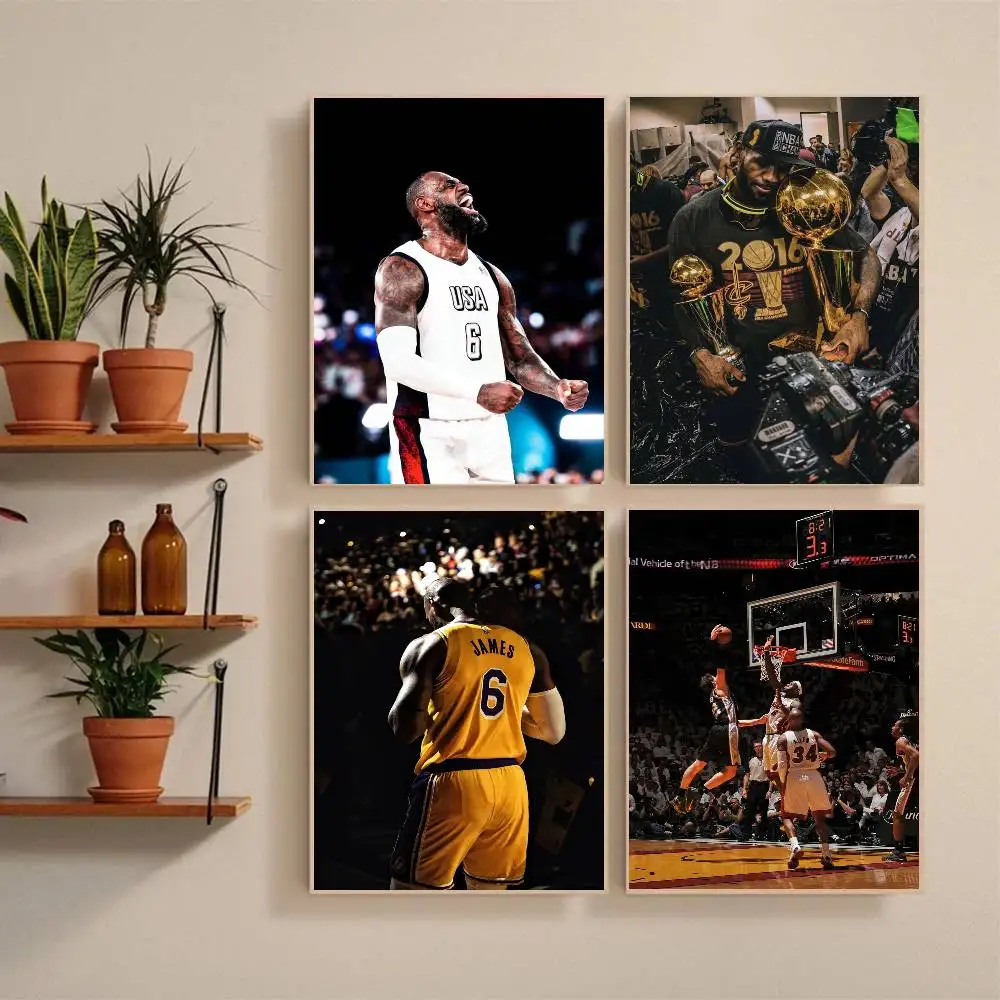 L-LeBron J-James Poster Self-adhesive Art Waterproof Paper Sticker Coffee House Bar Room Wall Decor