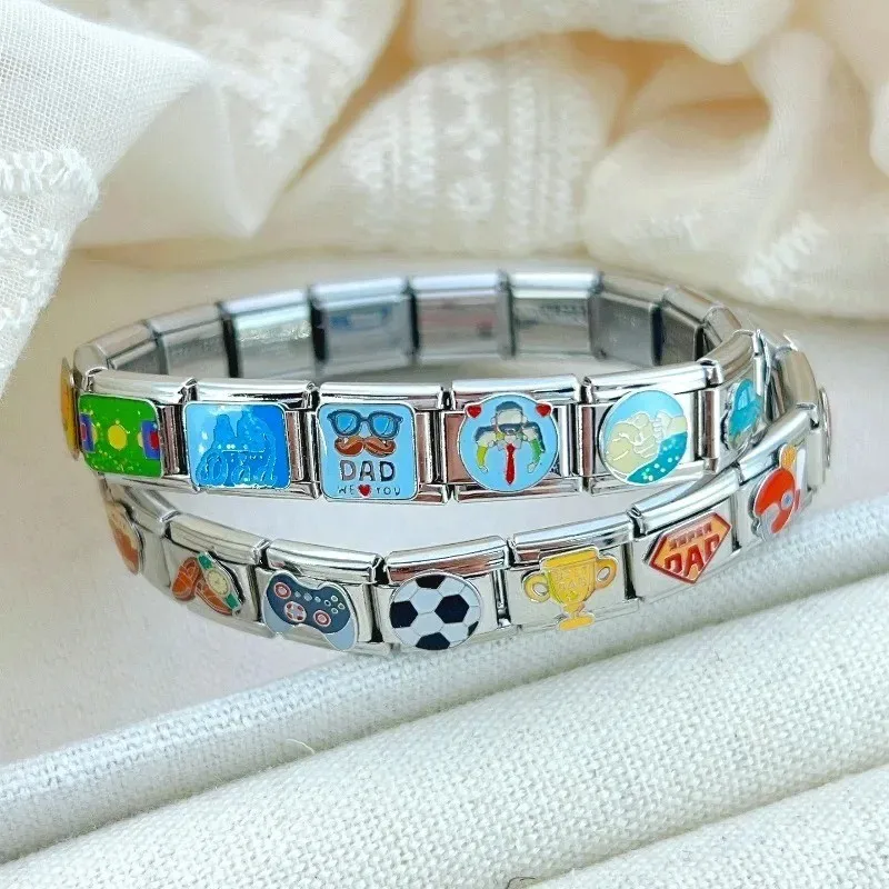 

New 2025 Original Father's Day Gifts Italian Charms Links Fit 9mm Modular Bracelet Stainless Steel Jewelry Making