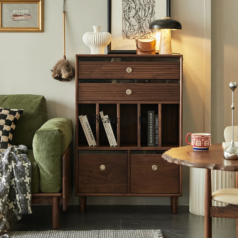 

North American Black Walnut Bookcase Storage Sofa Side Drawer Cabinet
