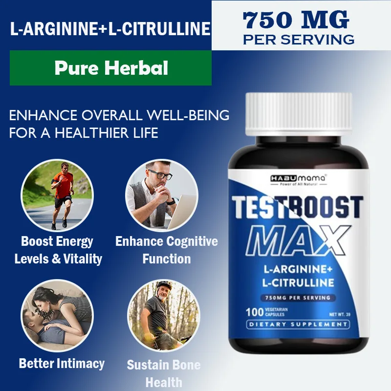 750 MG L-Arginine + L-Citrulline Supplements, High Potency, Supports Energy, Enhances Libido, Stabilizes Mood