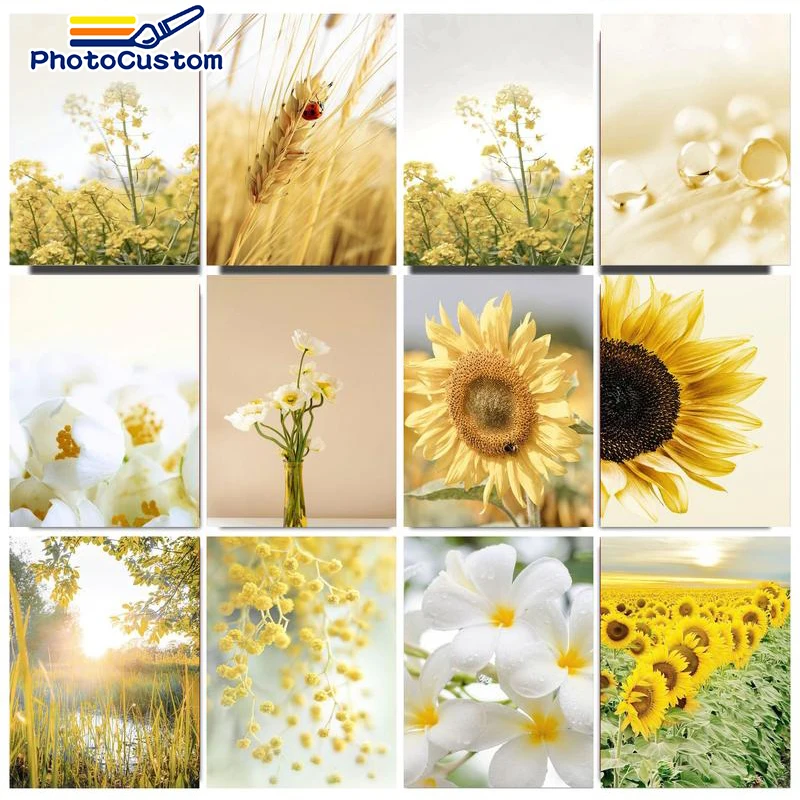 

PhotoCustom Frame Oil Painting DIY Oil Painting By Numbers Sunflower Picture On Canvas Coloring By Numbers For Home Decor Wall A