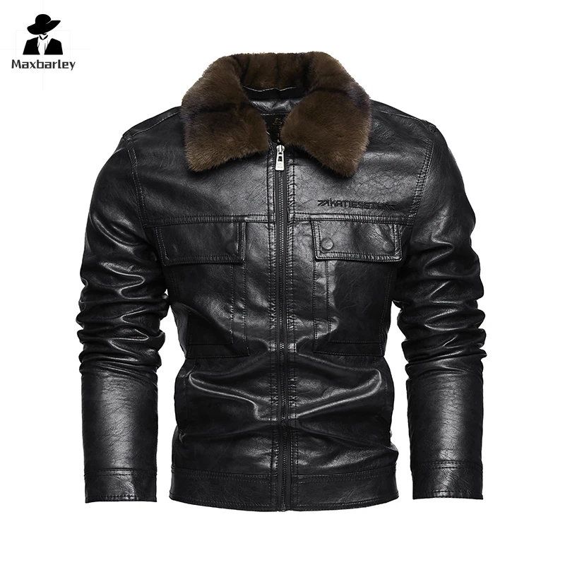 Casual Fleece Faux Leather Pu Jacket For Men European Size Stand Collar Motorcycle Youth Jackets Winter Motorcycle Leather Coat