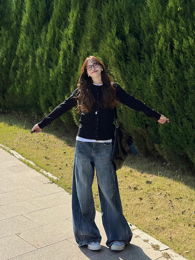 

Ретро-джинсы в американском стиле с широкими штанинами, женские, осенне-зимние, свободные, прямые, с заниженной линией талии, высокая талия, длинные...