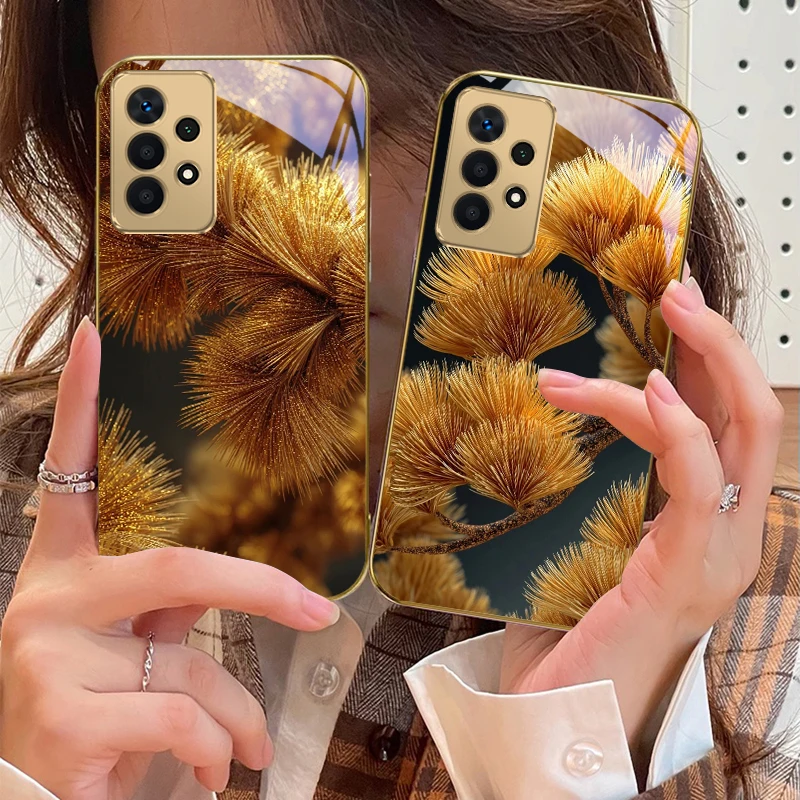 

Golden Needle Art Sense For Samsung A73 A72 A71 A42 A56 A55 A54 A53 A52s A52 A51 A36 A35 A34 A33 A32 A16 Golden glass phone case