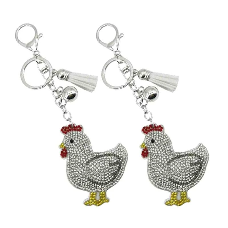 DXAB 2PCS أنيقة Chicken Keychain Rhinestonship