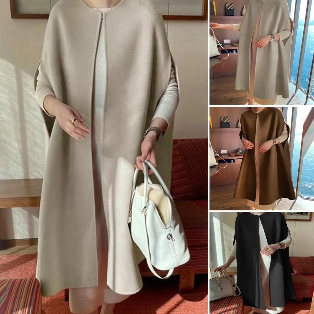 

Charming Winter Cape Warm Coldproof Soft Lady Winter Casual Open Stitch Pure Color Long Woolen Vest Coat