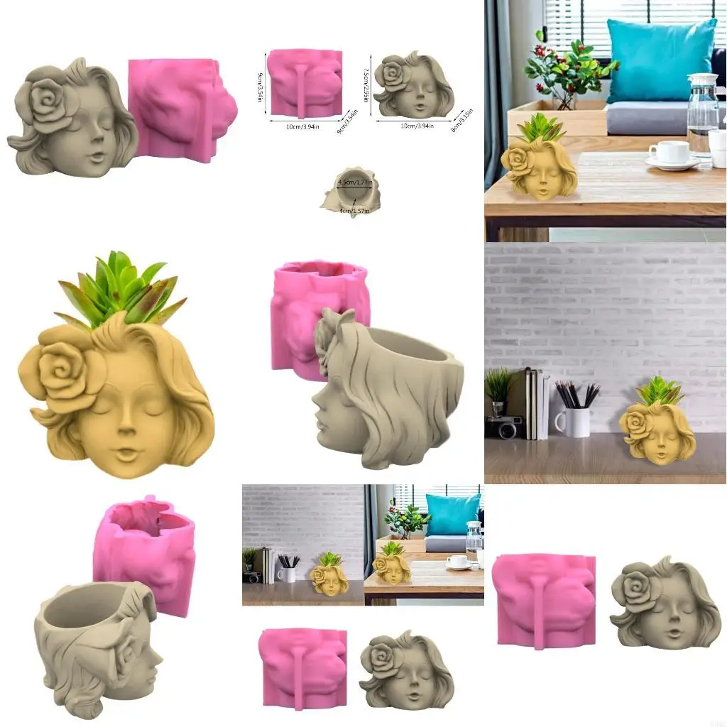 

R3MC Geometric Rose Girl Gypsum Silicone Molds Storage Box Mold for Making Plant Pot Flower Pot Pen Holder