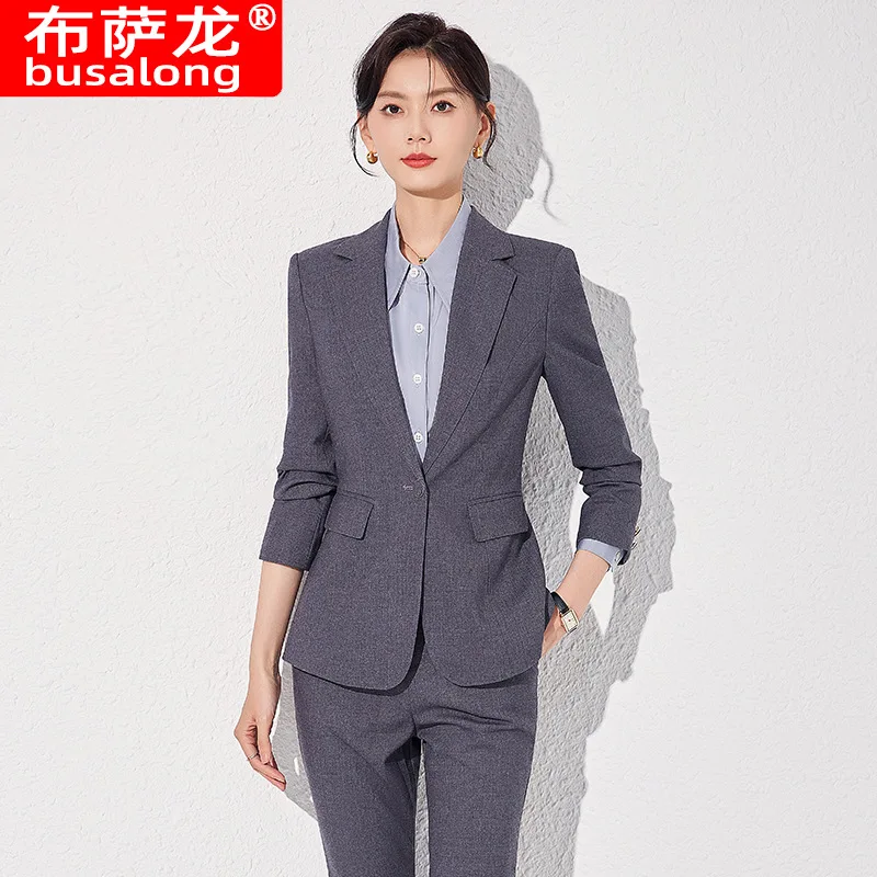 Business Suit Women's Spring and Autumn High-End Temperament Long Sleeve Suit Coat Hotel Receptionist Uniform White Collar Busin