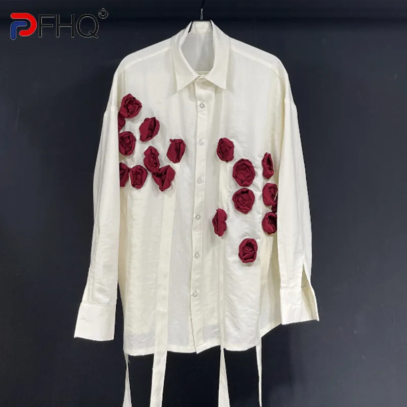 PFHQ Autumn Men\'s Embroidered Tops Long Sleeved Casual Loose Fitting Sun Protection Creativity Flowers Patchwork Shirts 21Z2008