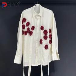 PFHQ Autumn Men's Embroidered Tops Long Sleeved Casual Loose Fitting Sun Protection Creativity Flowers Patchwork Shirts 21Z2008