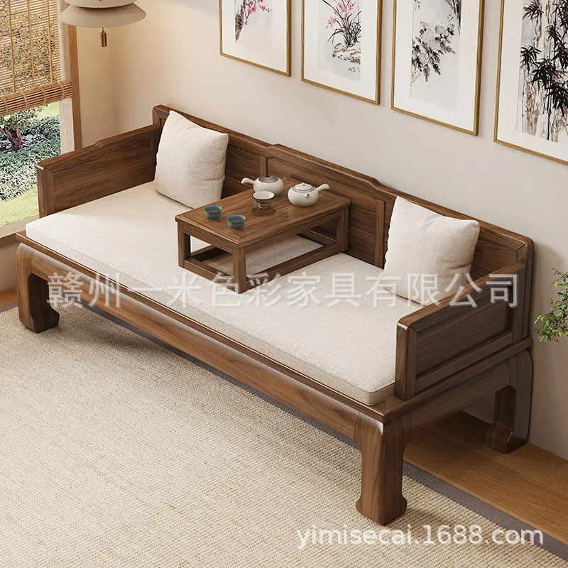 For Small Apartment New Chinese Style Modern Simple Solid Wood Arhat Bed Push Pull Sofa Living Room Flat Couch Expansion