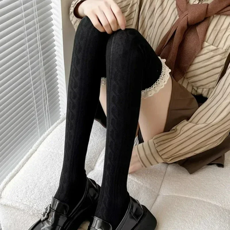 

New Lolita Lace Long Knee Socks for Women Over Knee Thigh High Stockings Spring Autumn Fashion Girls Warm Sexy Cotton JK Tights