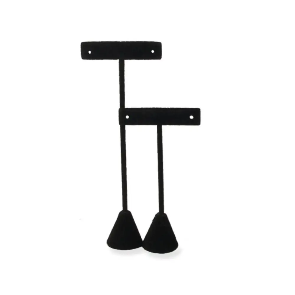 T 자형 귀걸이 디스플레이 스탠드 블랙 단일 레이어 쥬얼리 디스플레이 랙 3 가지 높이 플로킹 귀걸이 홀더 주최자