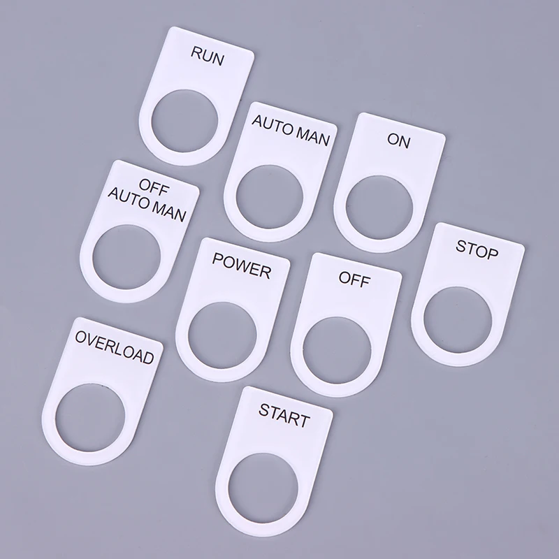 Placa de identificação do armário de controle de tamanho de furo de 22 mm, etiqueta acrílica, letras pretas em fundo branco, uma peça