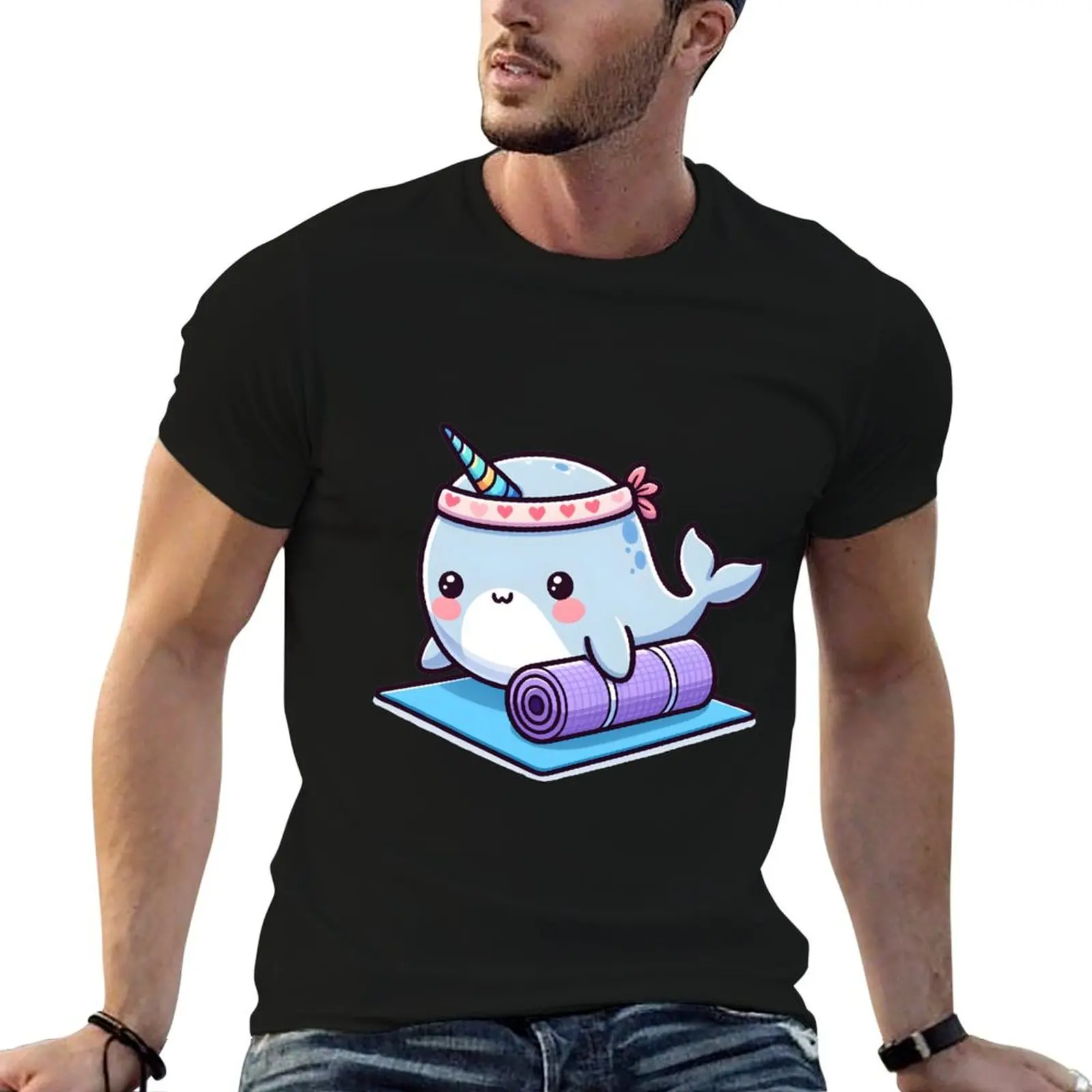 Kawaii Narwhal: A Yoga Mat And Headband T-Shirt custom t shirt man t shirt anime stuff mens cotton t shirts