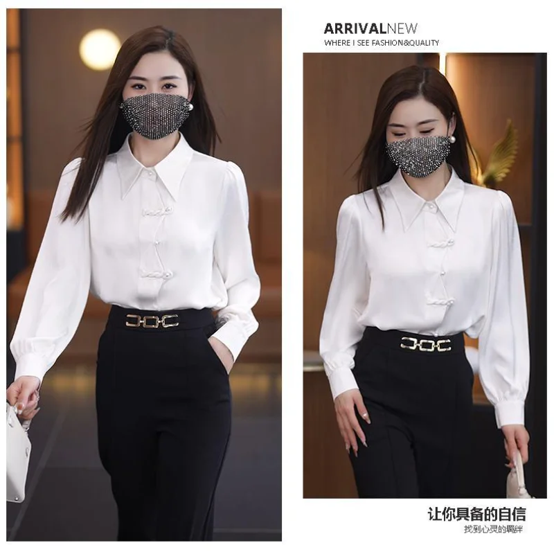 

Женская весенняя новая модная шифоновая рубашка на пуговицах в китайском стиле с длинными рукавами, топ