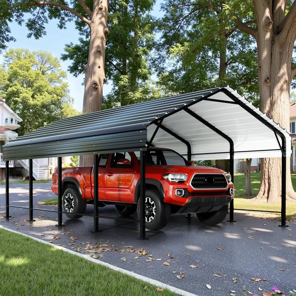 

Metal Carport, Heavy Duty Carport Canopy with Galvanized Steel Roof, Outdoor Car Tent Metal Garage Shelter for Car