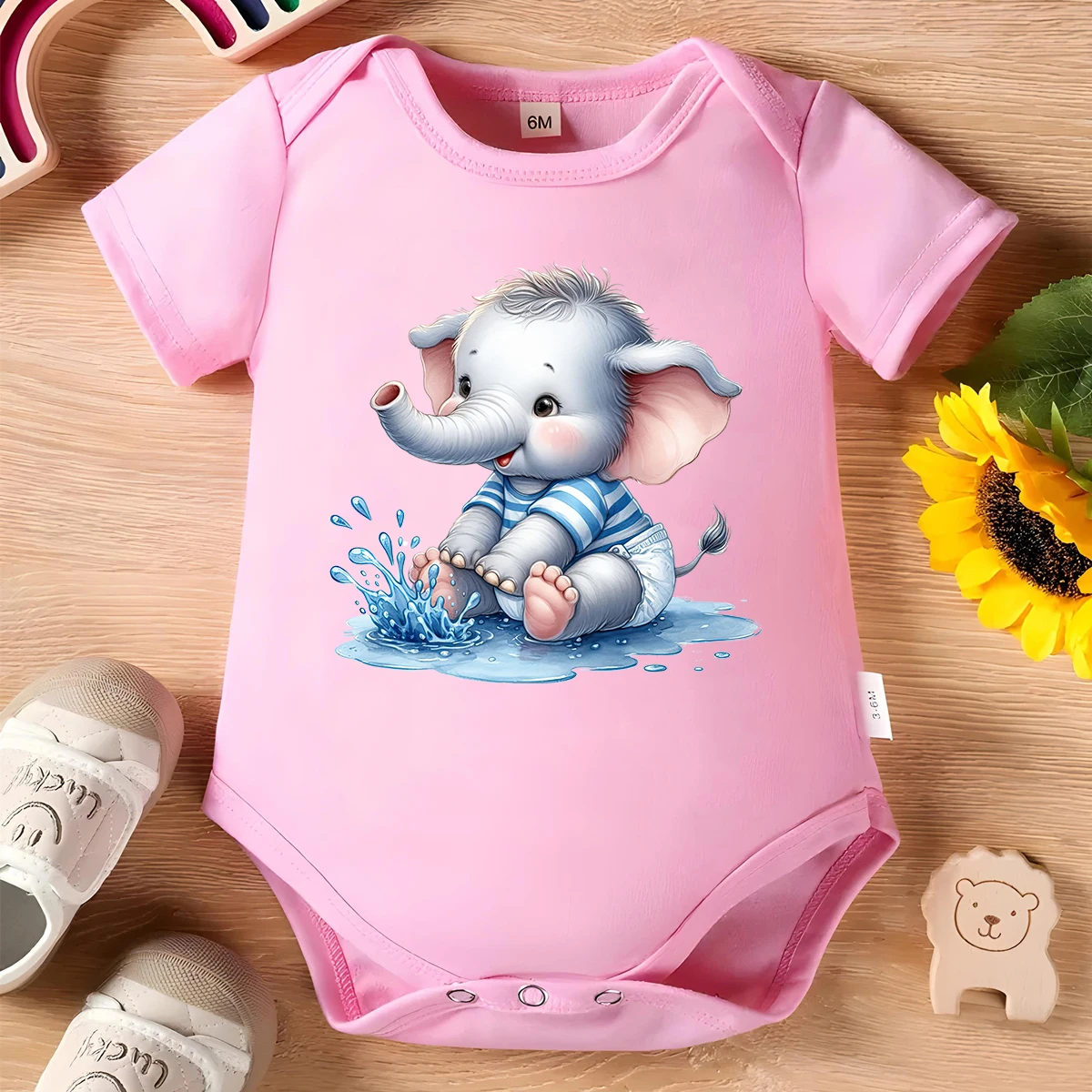 Cute Baby Elephant 100% Cotton Baby Clothe Baby Onesie Bodysuit Cute Print for 0 To 12 Months Newborn Short Sleeves Romper