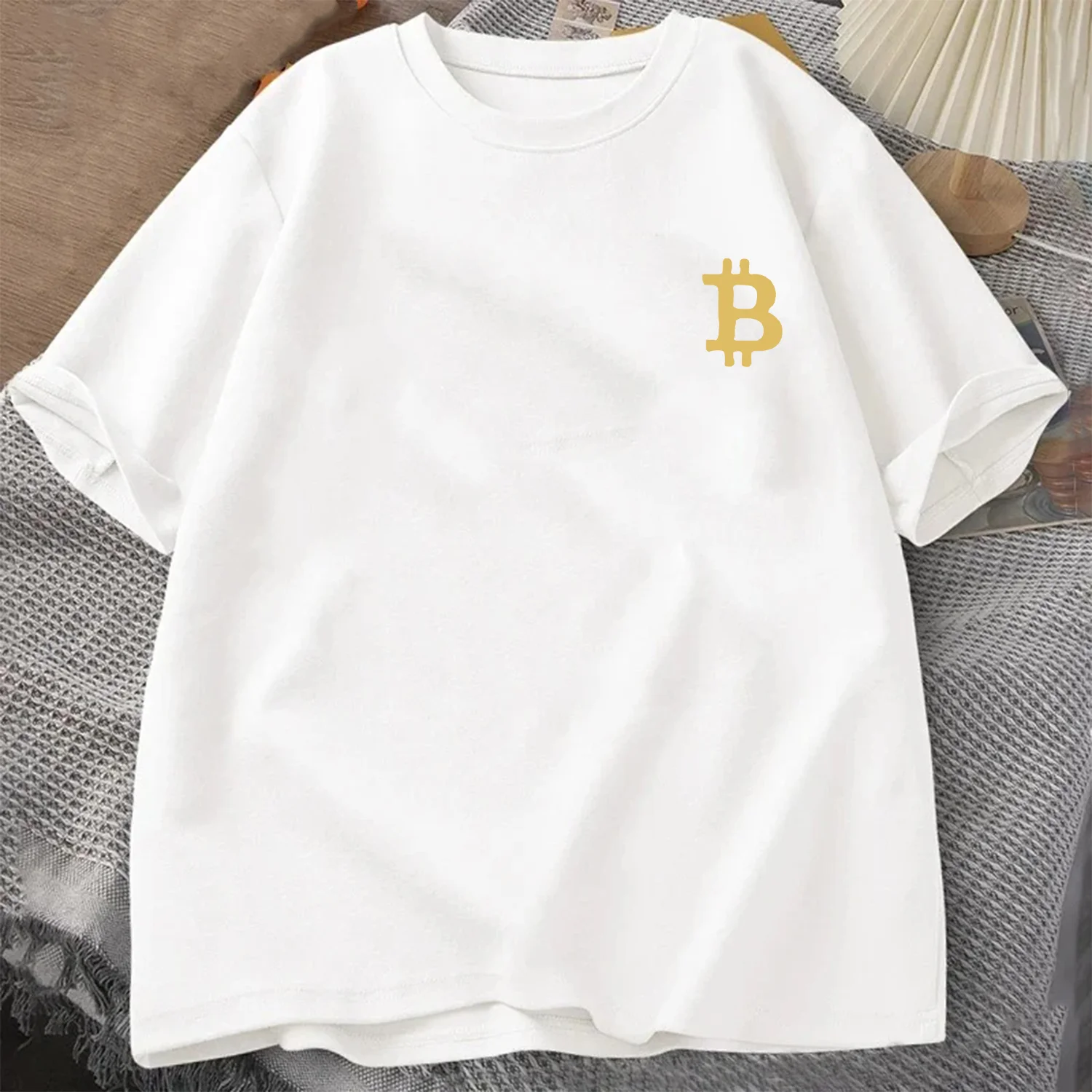 الذهبي 3D بيتكوين شعار تي شيرت الصيف الرجال Trucksuit جولة الرقبة قصيرة الأكمام قمم القطن رياضية عارضة الأزياء البلوز #2