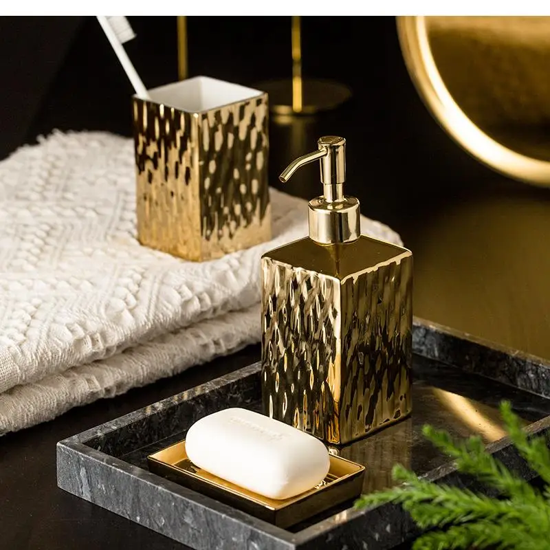 Golden Bathroom Decoration Accessories Toothbrush Holder Soap Dispenser Cup Toothpaste Light Luxury Ceramic