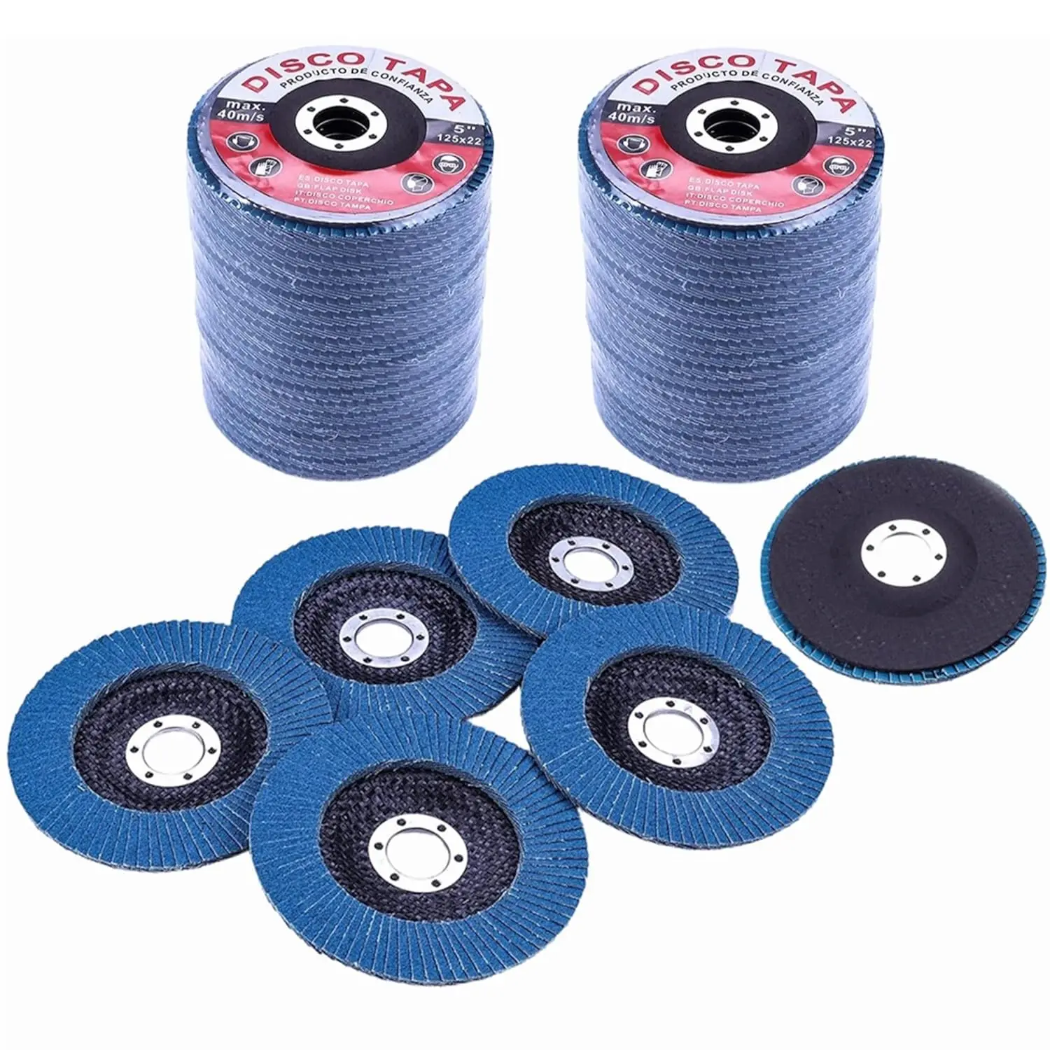 

50 Pack 5in Flap Discs, 40 Grit Zirconia Oxide Sanding Discs for Wood, Metal, and Stainless Steel Polishing