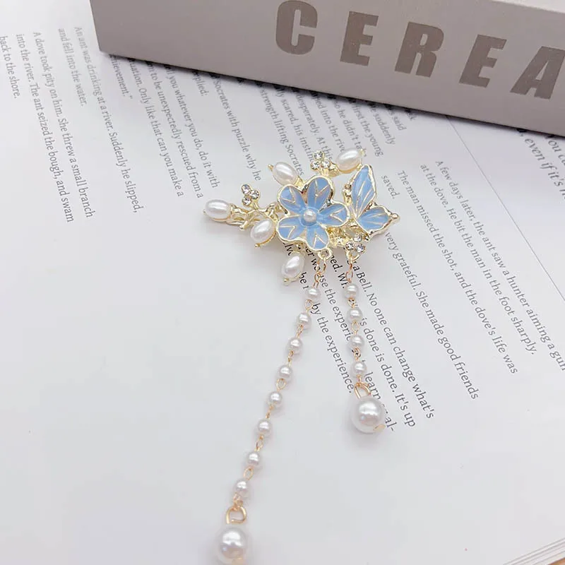 

Camellia butterfly hairpin, women's ancient-style tassel hair accessory, pearl hairpin edge clip