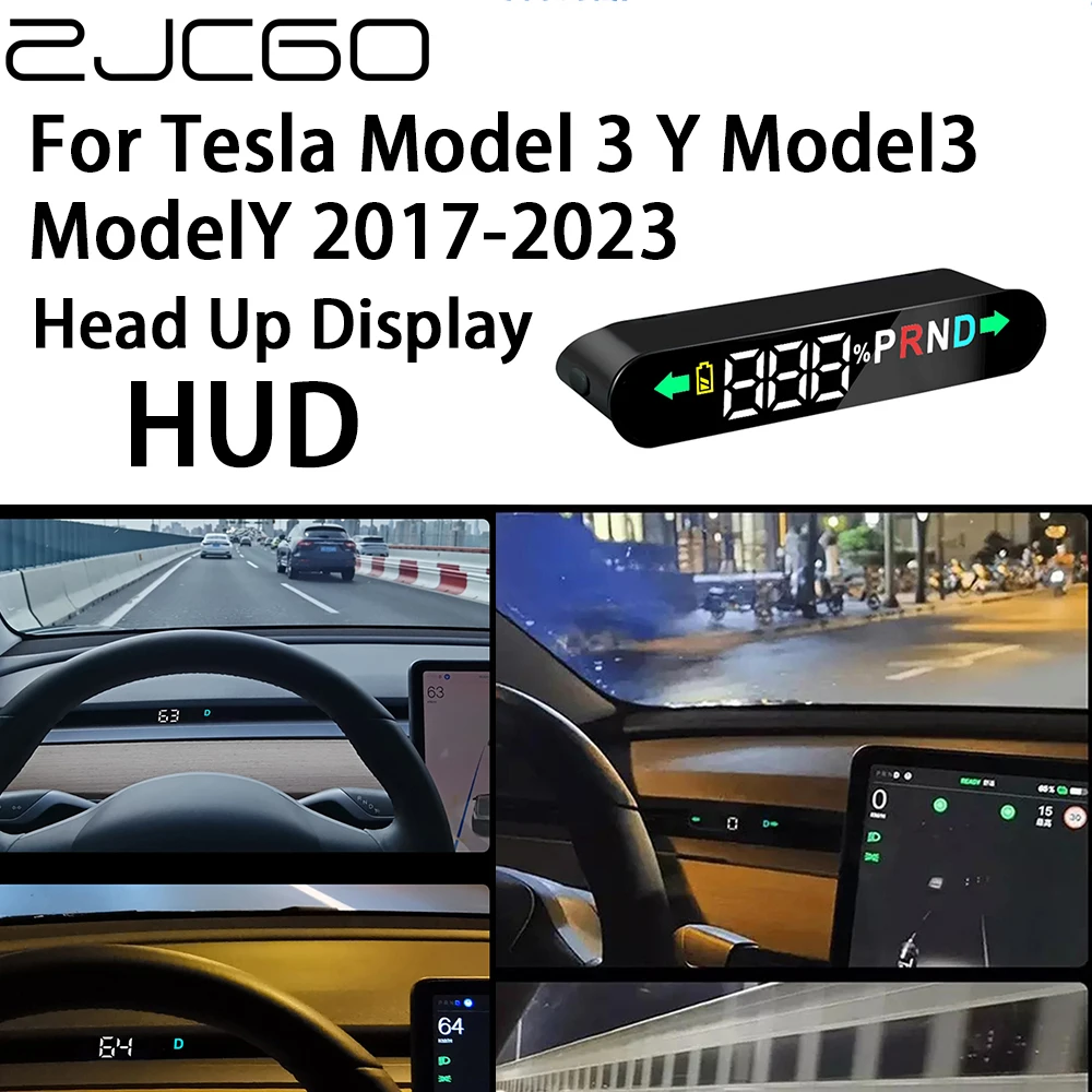 

ZJCGO Auto HUD Display Car Projector Alarm Head Up Display Speedometer Windshield for Tesla Model 3 Y Model3 ModelY 2017-2023