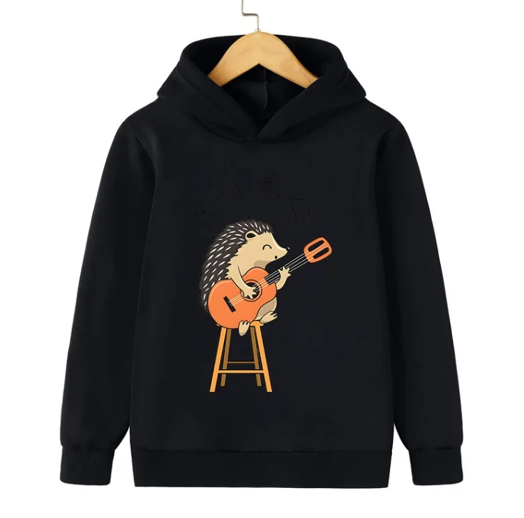 

welcome deal Hedgehog playing the guitar Kids Hoodies Cute boys girls musical note&chair Sweatshirts Children's cartoon animals