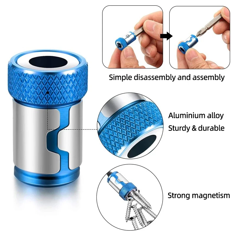 Magnetic Bit Holder Magnetic Ring Strong Magnetizer Demagnetizer 6.35mm Phillips Cross Head Screwdriver Bits Holder Hand Tools
