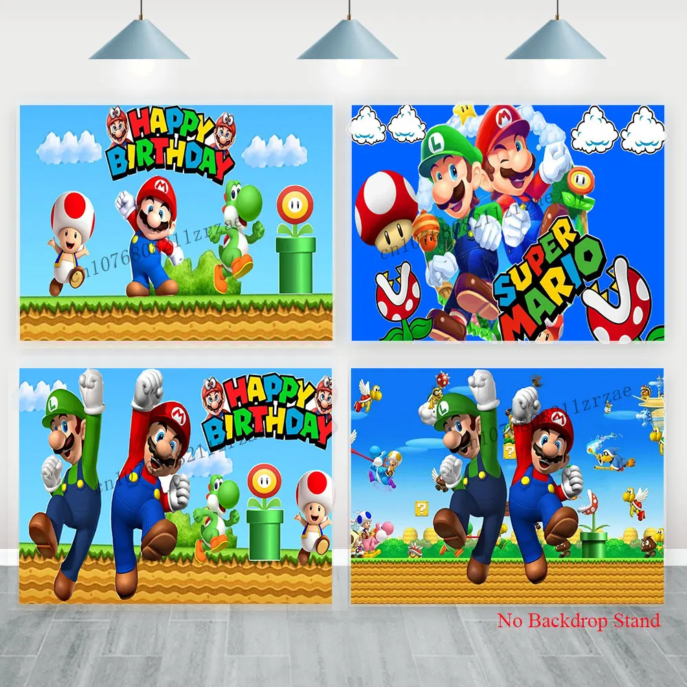 غطاء خلفية سوبر ماريو للأطفال الأولاد لتزيين حفلات أعياد الميلاد السعيدة وحفلات استقبال المولود الجديد، لافتة خلفية جدارية للتصوير الفوتوغرافي #1