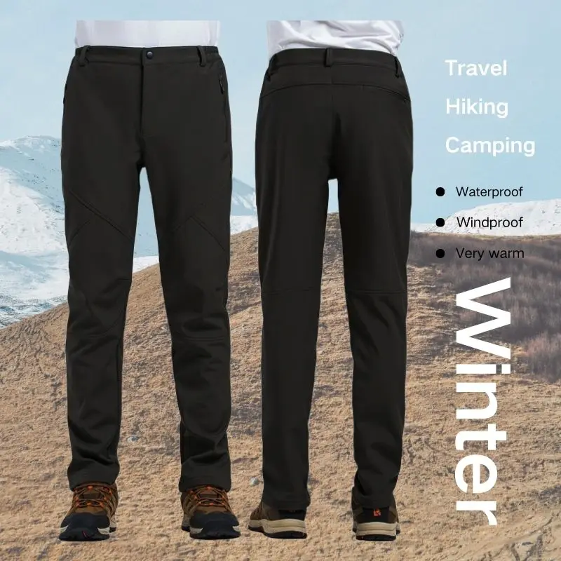 Pantalon de randonnée en plein air pour hommes, polaire Slim, coque souple, pantalon de neige, imperméable, coupe-vent, très chaud, hiver