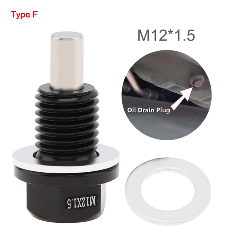 M12x1.5 / M14x1.5 Magnetic Oil Drain Plug Oil Drain Sump Nut Aviation Aluminum with Washer Gasket Oil Drain Bolt Car Accessories