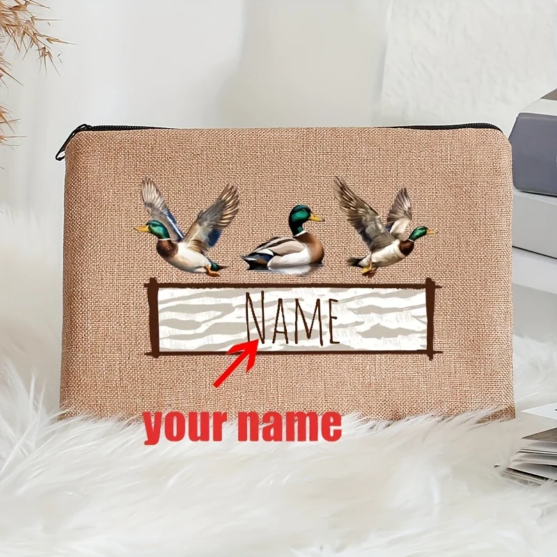 

Customized Name Duck Design for Linen Makeup Bag Travel Toiletry Storage Bag Party Gift Zipper Organizer Perfect Gift for Women