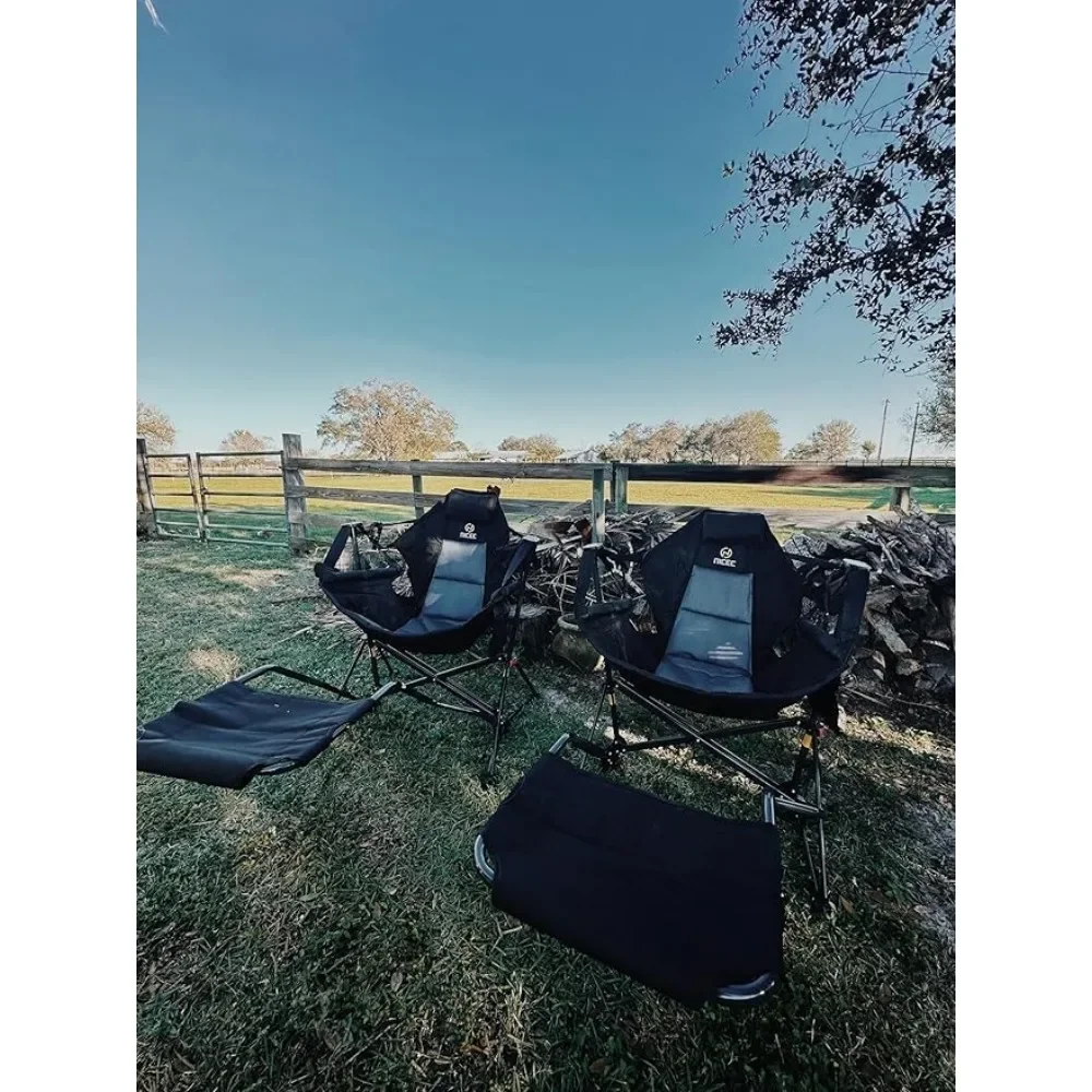 كرسي تخييم على الموضة، كرسي هزاز للتخييم، كرسي متأرجح، ظهر مرتفع مع حامل، حامل أكواب، جيب جانبي، ثقيل Du