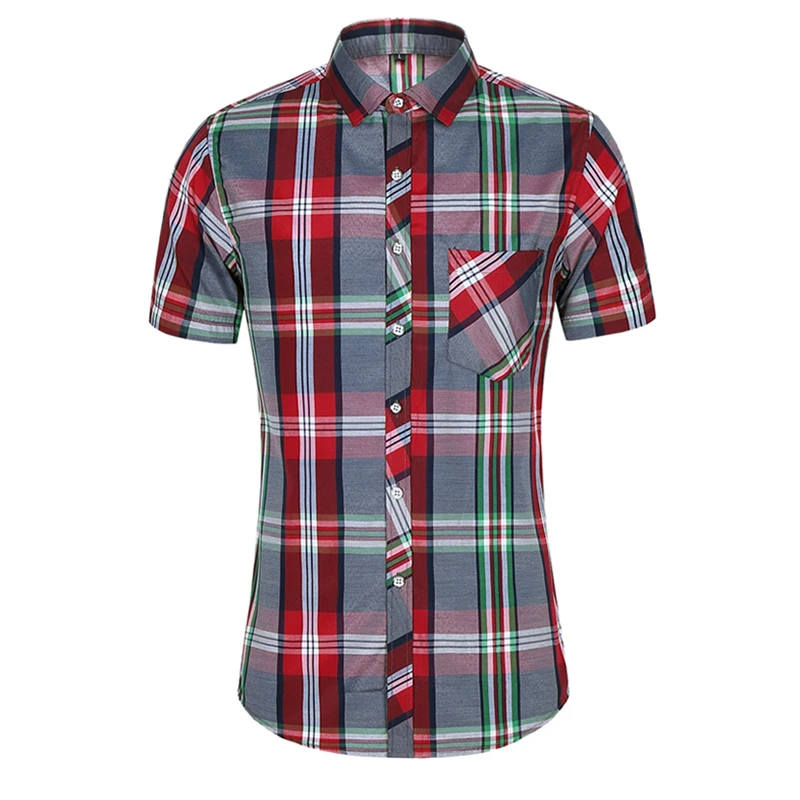 New Fashion Plaid Shirt Men Summer Casual Short Sleeve Shirts Mens Plus Size Beach Hawaiian Tops Blouse Male 5XL 6XL 7XL