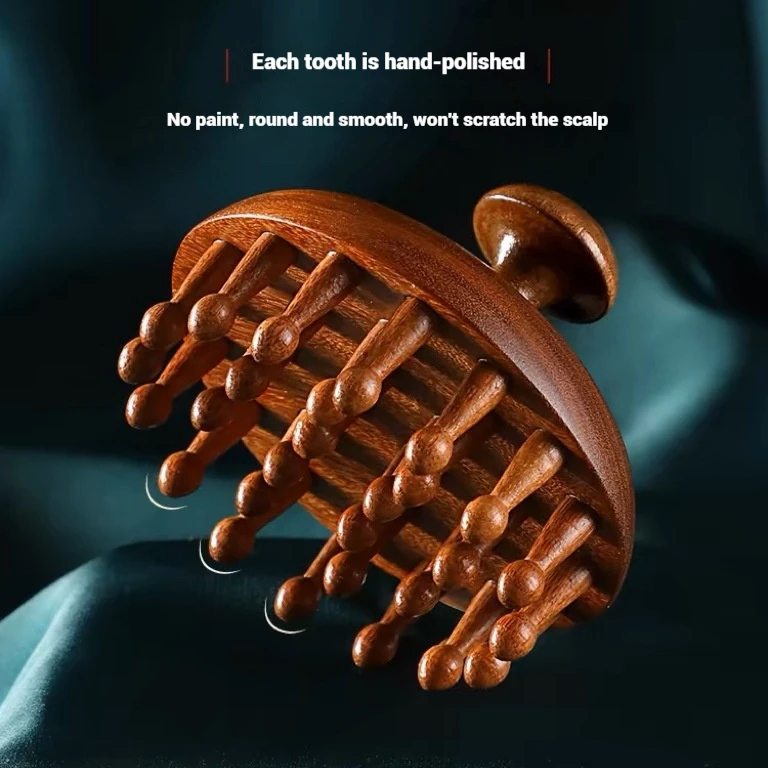

Golden Sandalwood Round Disc 28-Tooth Massage Comb, Scalp Massage & Head Therapy Health Comb, Whole Body Meridian Dredging Sanda