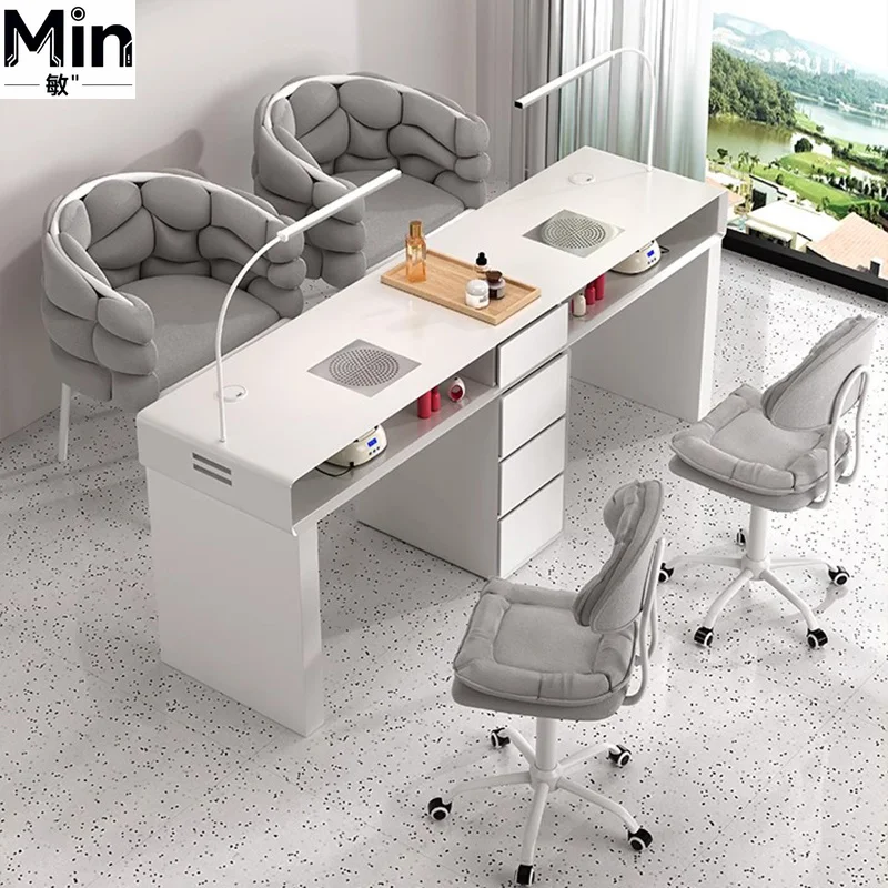 Luxury Modern Marble Top Nail with LED Light European Aesthetic Manicure Desk for Nail Salon Furniture