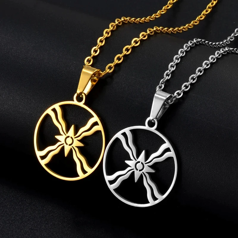 Round Shamash Symbol Necklaces for Women Girls Stainless Steel Pendants Necklace Ashur Jewelry Accessories Assyrian Chains